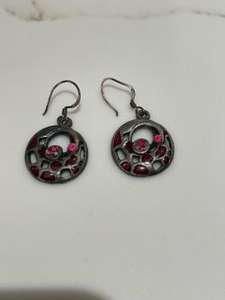 Round Drop Earrings with Pink Rhinestones