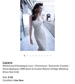 Gorgeous Authentic Lazaro 3156 Designer Wedding Dress Gown - Swarovski Crystals, Custom Lace Appliqué Bolero (Boho Chic & Elegant)