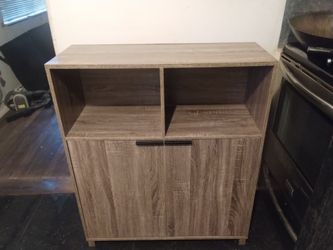 Wood-Grain Storage Cabinet with Open Shelves