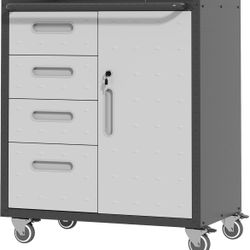 Metal Storage Cabinet with Wheels, Rolling Tool Cabinet with Adjustable Shelve, Locking Garage Storage Cabinet with 4 Drawer and 1 Door for Tools, Ass