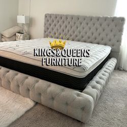 New King Bed Frame With Mattress 
