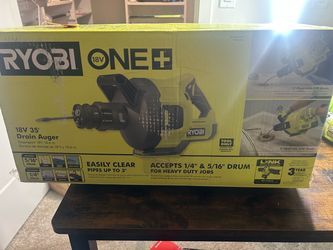 RYOBI ONE+ 18V Cordless Drain Auger with 35 ft Cable, LED Light, Auto Feed/Retract, Cable Lock, Enclosed Drum (Tool Only)