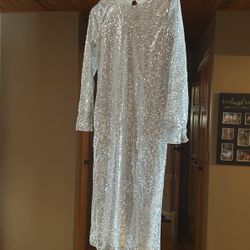 Silver Midi Sparkle Dress -women SMALL