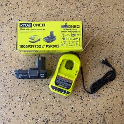 RYOBI ONE+ 18V Lithium-Ion 2.0 Ah Compact Battery and Charger Starter Kit
