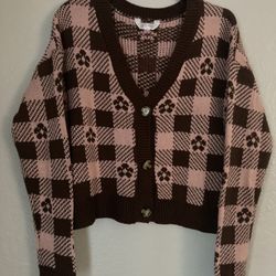Pink And Nrown Checker Cardigan 