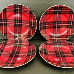 NEW Pier 1 Tartan Plaid 8.5” Salad Plates Set Of 4