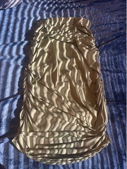Sculpted Ruched Satin Midi Skirt in Light Olive