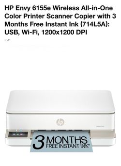 HP Envy 6155e Wireless All-in-One Color Printer Scanner Copier with 3 Months Free Instant Ink (714L5A): USB, Wi-Fi, 1200×1200 DPI