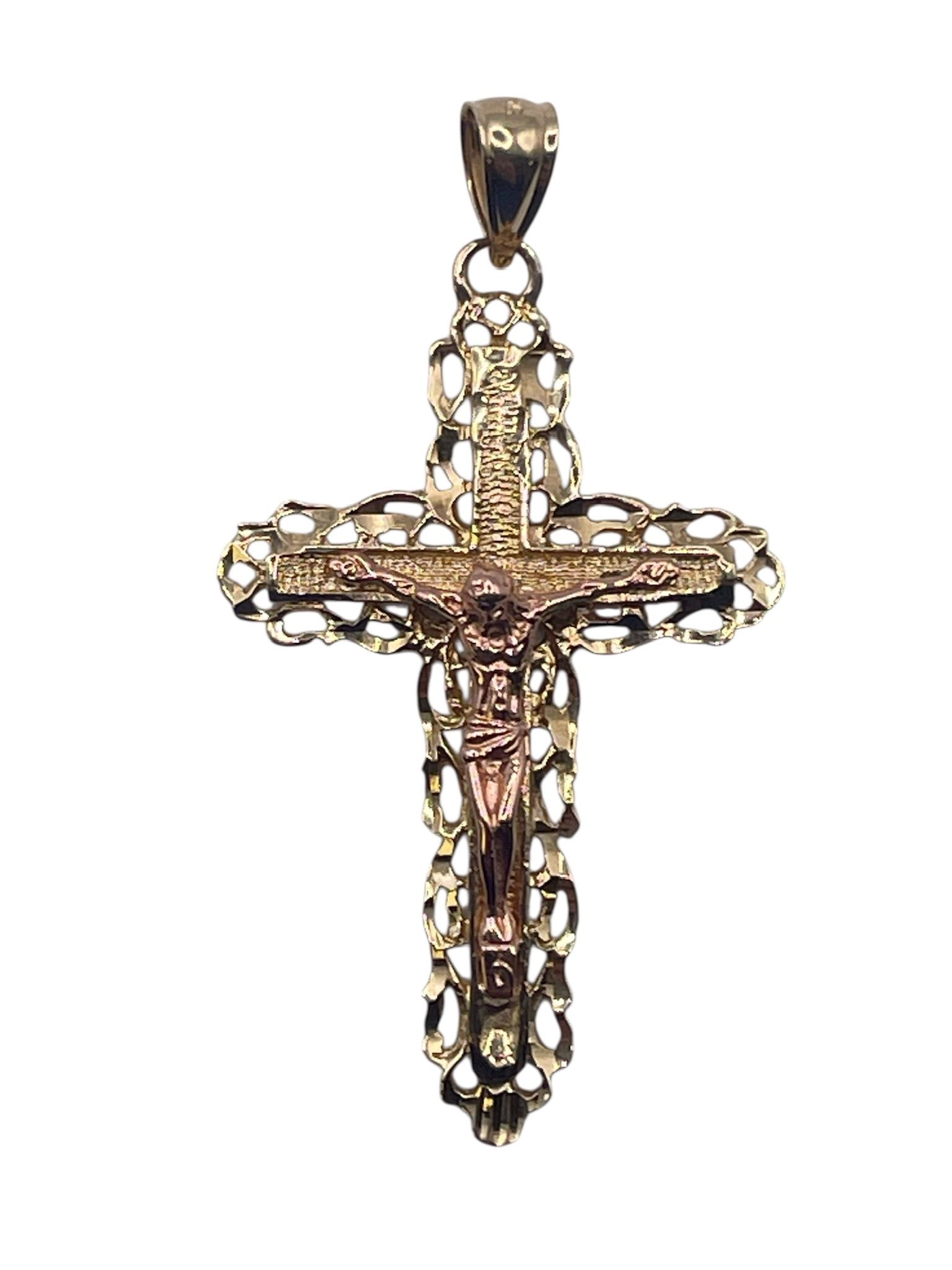 14kt Two Tone Crucifix Cross Pendant