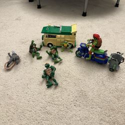 Ninja Turtle Figurines And Pizza Bus