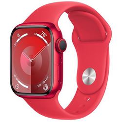 Apple Watch Series 9 GPS Aluminum Case, Red Case Medium/Large Strap Red Sport Band 41mm