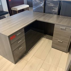 Desk l shape with drawers gray 60”x66”
