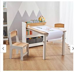 Children Play Table with Bookcase and 2 Chairs Set
