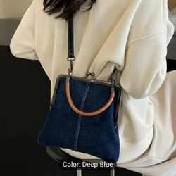 Women'S Denim Crossbody Bag With Twist Closure And Detachable Strap