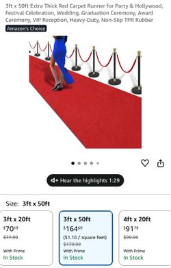 3ft x 50ft Extra Thick Red Carpet Runner for Party & Hollywood, Festival Celebration, Wedding, Graduation Ceremony, Award Ceremony, VIP Reception, Hea