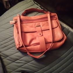 Tre Vero Genuine Leather Coral/ Orange Crossbody