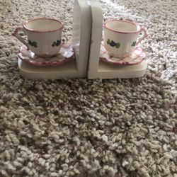 Tea Cup Ceramic  Tiny Book Ends Or Decor