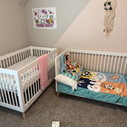 White Baby Cribbwith Mattress  & White Toddlers Bed with Mattress