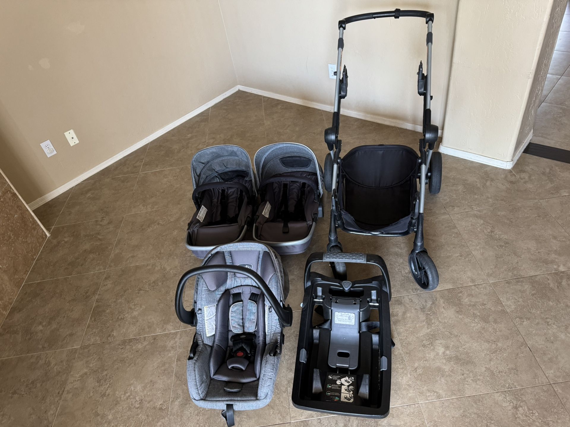 Evenflo Pivot Expand Double Stroller w/Car Seat Base 