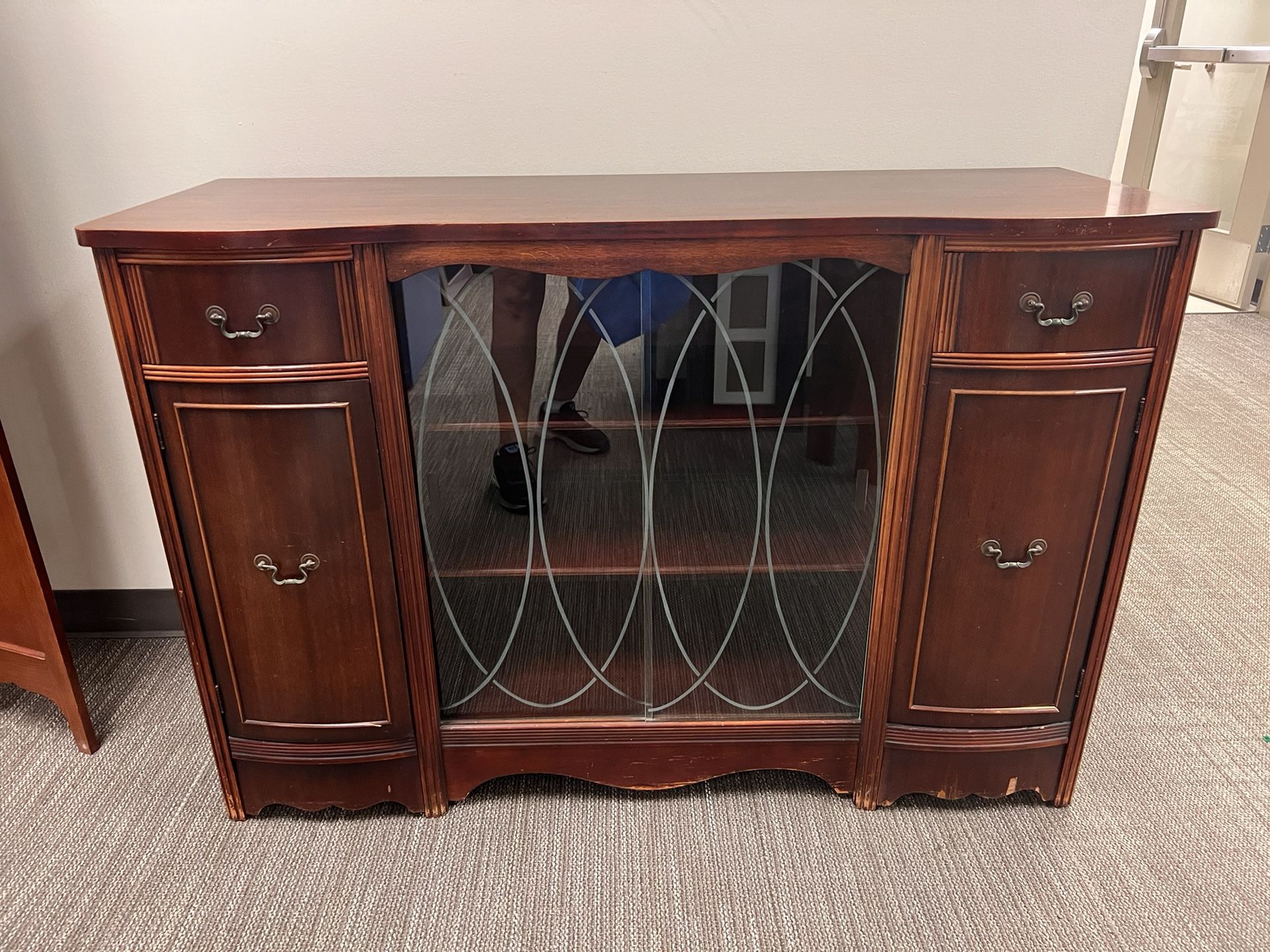 Vintage Glass Front Credenza / Hutch / Sideboard