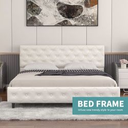 Designer faux leather platform bed with footboard (Queen)