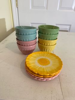 Set of Pastel Stoneware Bowls & Plates by Pier1 Imports