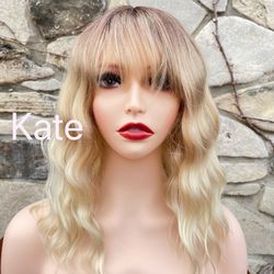 Human Hair Blend Blonde Ombré Wig 