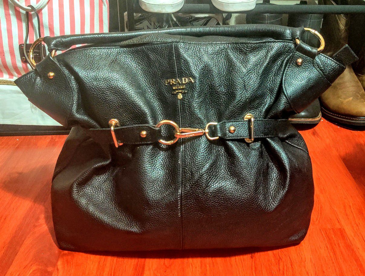 Prada Black Leather Large Hobo Bag