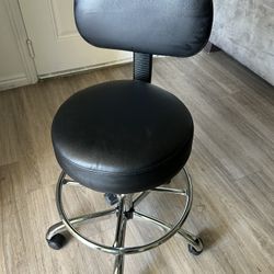 Black Adjustable Rolling Stool Chair with Backrest – Ideal for Salon, Office, Drafting or Medical Use