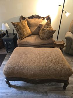 Antique chaise lounge with ottoman
