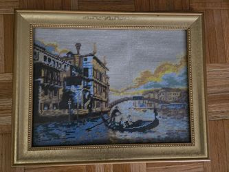 Venice Canals Cross Stitch Framed in Glass