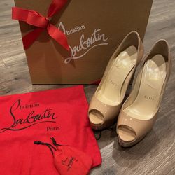 Used Christian Louboutin Lady Peep 150 Parent Calf Nude Size 36.5