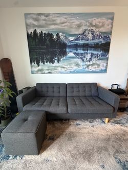 Gray Tufted Sofa with Ottoman