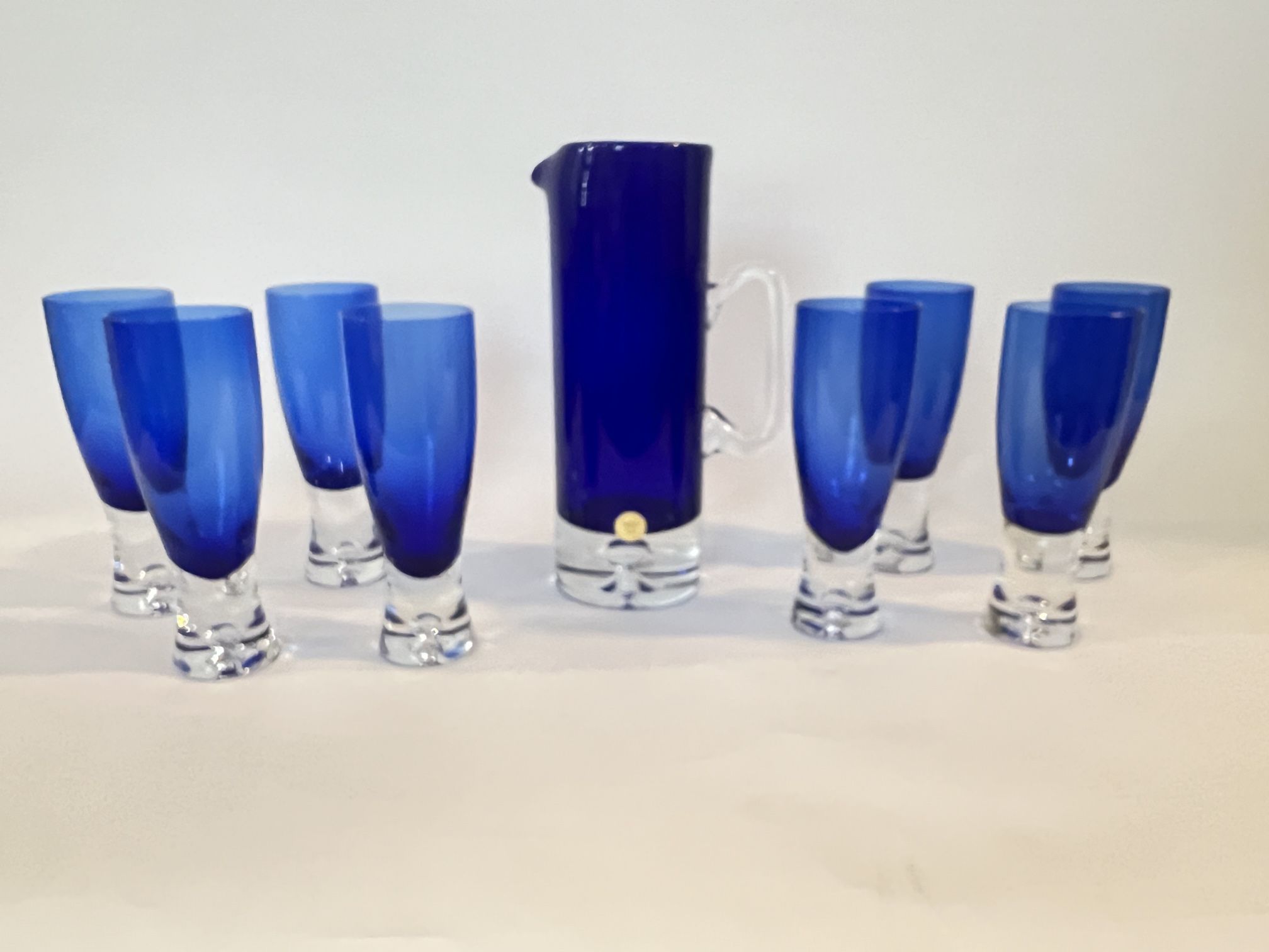 Poland Stockholm Block Crystal Mouth Blown Pitcher And Glasses