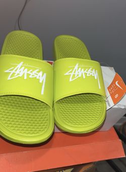 Nike x Stussy x Benassi Slides Volt Bright Cactus - Size Men's 8 100% Authentic