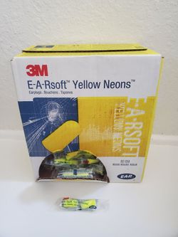 Box of 3M neon yellow earplugs