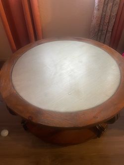 Round Wood Coffee Table with White Top