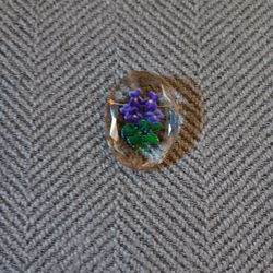 Vintage  Reverse Painter Glass Intaglio Flowers Pin Brooch 