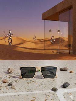 Men's Cream Square Sunglasses with UV Protection