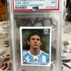 2010 PANINI SOUTH AFRICA FIFA WORLD CUP STICKER #122 LIONEL MESSI PSA 9