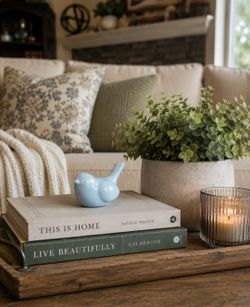 Mini Light Blue Ceramic Bird | Farmhouse Cottagecore Shelf Decor
