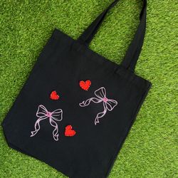 Handmade Tote Bag ( bows And Hearts) 