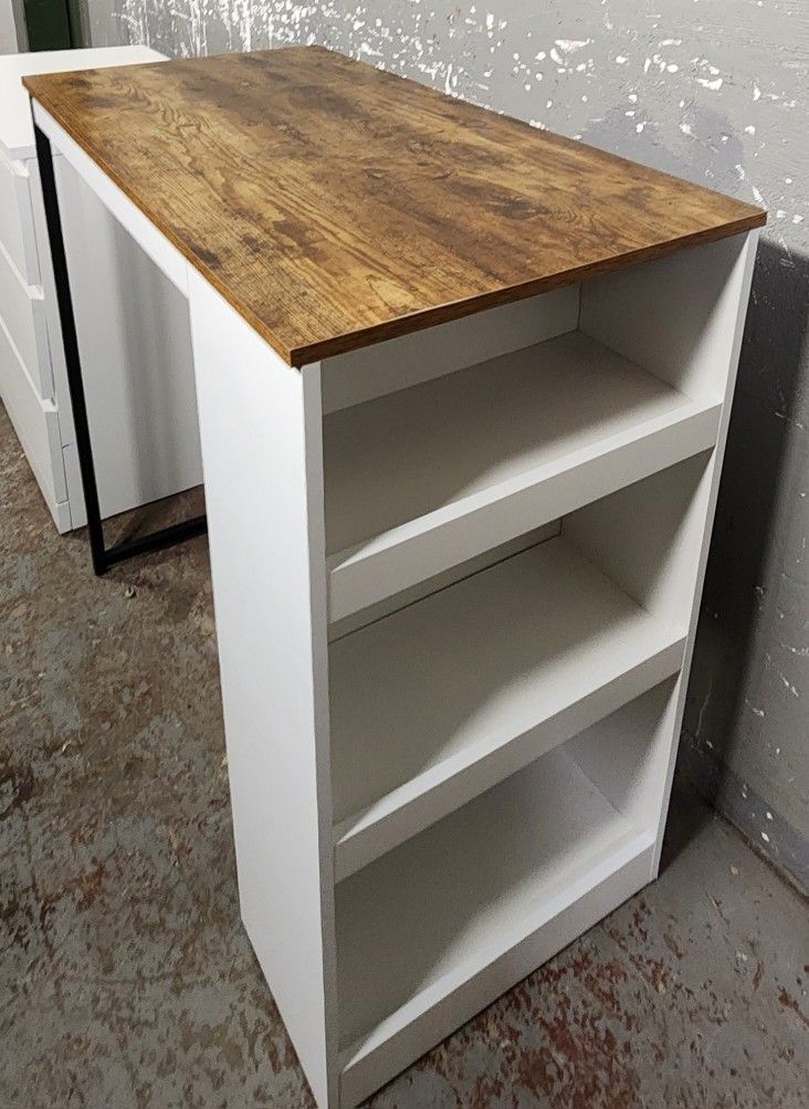 Ebern Designs Malahki Kitchen Island Doyle with three shelves
