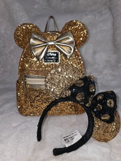 Loungefly Disney Minnie Mouse Gold Sequin Mini Backpack