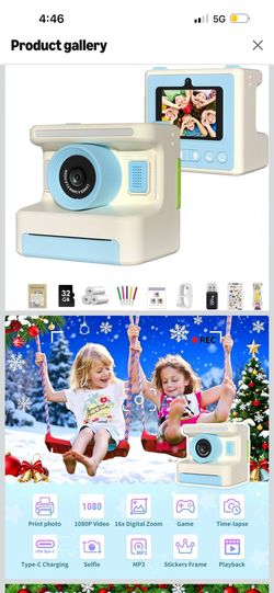 Kids Camera Instant Print, Instant Print Camera for Kids with 32GB SD Card, Toddler Gift for Ages 6-12
