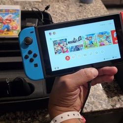 Nintendo Switch With Travel Case And Acc. Plus Mario+Rabbids Kingdom Battle Game