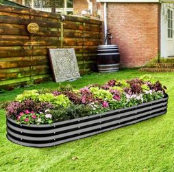Land Guard 8×2x1ft Galvanized Raised Garden Bed Kit, 108 Gallon Capacity Raised Garden Boxes Outdoor, Oval Metal Raised Garden Beds for Vegetables, Gr