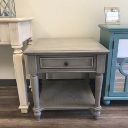 Grey End Table with velour drawer -