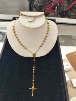 Gold-Tone Rosary Necklace with Crucifix