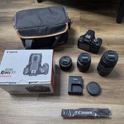 Canon EOS Rebel T7 DSLR video two lens kit with EF S 18-55mm and EF 75 300mm lenses